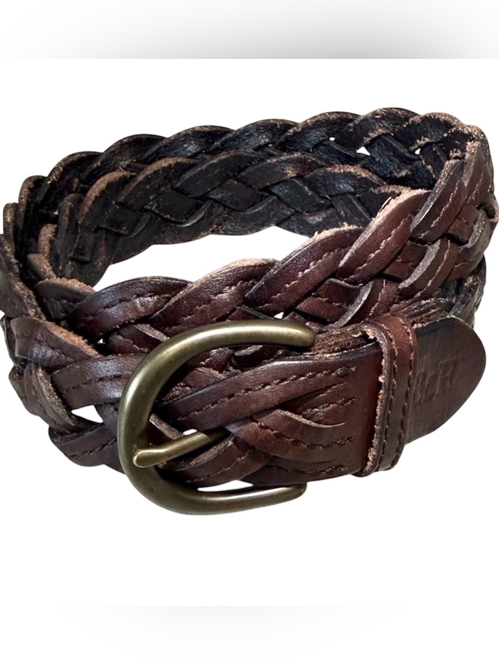 Abercrombie & Fitch Women’s Braided Leather Belt 38” Western Brown Y2K